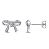 Mimi & Max Diamond Bow Stud Earrings In Sterling Silver In White