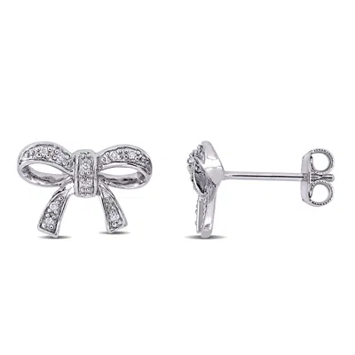 Mimi & Max Diamond Bow Stud Earrings In Sterling Silver In White