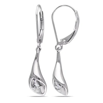 Mimi & Max Diamond Calla Lily Leverback Earrings In Sterling Silver In White