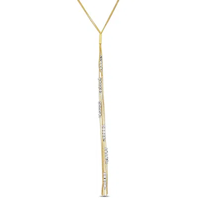 Mimi & Max Diamond Cut Beaded Lariat Necklace In Two-tone Yellow And White Sterling Silver-17 In