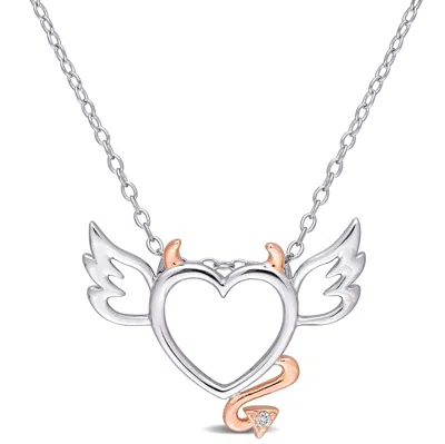 Mimi & Max Diamond Devil And Angel Heart Necklace In Sterling Silver