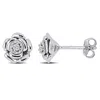 Mimi & Max Diamond Floral Stud Earrings In Sterling Silver In White