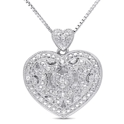 Mimi & Max Diamond Heart Locket Necklace In Sterling Silver In White