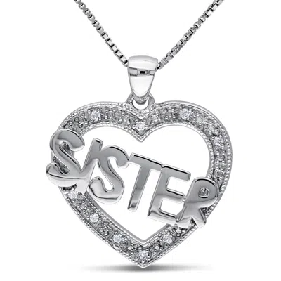 Mimi & Max Diamond Heart "sister" Necklace In Sterling Silver
