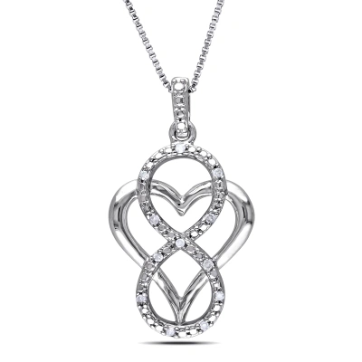 Mimi & Max Diamond Infinity Heart Necklace In Sterling Silver In Metallic