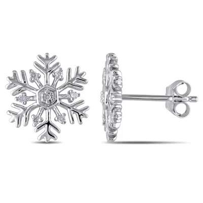 Mimi & Max Diamond Snowflake Stud Earrings In Sterling Silver In White