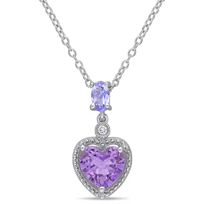 Mimi & Max Diamond, Tanzanite, And Heart Shaped Amethyst Necklace In Sterling Silver In Purple