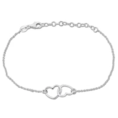 Mimi & Max Double Heart Charm Bracelet W/ Lobster Clasp - 7+1 In. In White