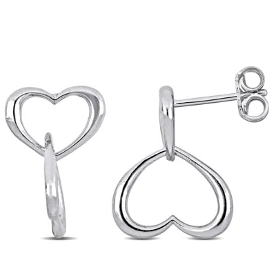 Mimi & Max Double Heart Drop Earrings In Sterling Silver In White