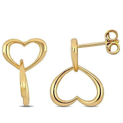 Mimi & Max Double Heart Drop Earrings In Yellow Plated Sterling Silver