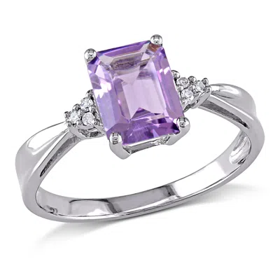 Mimi & Max Emerald Cut Amethyst Ring With Diamonds 10k White Gold In Purple