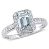 Mimi & Max Emerald Cut Aquamarine Ring With Diamonds In 10k White Gold In Blue