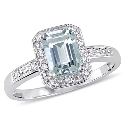 Mimi & Max Emerald Cut Aquamarine Ring With Diamonds In 10k White Gold In Multi