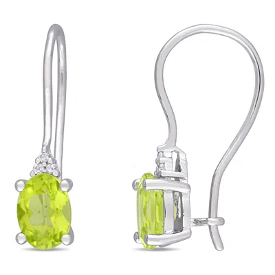 Mimi & Max Emerald Cut Peridot And Diamond Accent Euroback Earrings In Sterling Silver In Green
