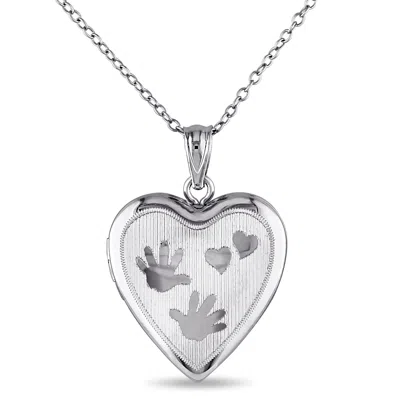Mimi & Max Engraved Heart And Hands Locket Pendant With Chain In Sterling Silver