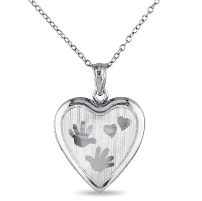 Mimi & Max Engraved Heart And Hands Locket Pendant With Chain In Sterling Silver In Metallic
