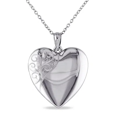 Mimi & Max Engraved Heart Locket Pendant With Chain In Sterling Silver In White