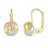 Mimi & Max Entwined Polished Love Knot Leverback Earrings 3-tone Yellow, Rose And White In 10k Gold In Gold