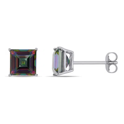 Mimi & Max Exotic Green Topaz Stud Earrings In 10k White Gold In Black