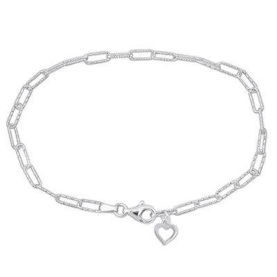 Mimi & Max Fancy-cut Oval Link Heart Charm Bracelet In Sterling Silver-7.5 In