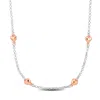Mimi & Max Four Heart Charm Station Necklace In Two-tone Rose And White Sterling Silver-16.5+1 In In Orange