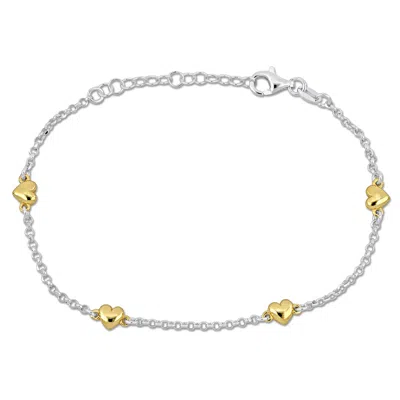 MIMI & MAX FOUR YELLOW HEART CHARM STATION BRACELET ON ROLO CHAIN IN STERLING SILVER- 7+1 IN.