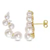 Mimi & Max Freshwater Cultured Pearl And 1/4 Ct Tgw White Topaz Climber Earrings In Yellow Gold Plated Sterling In Yellow