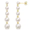 Mimi & Max Freshwater Cultured Pearl And 1/4 Ct Tgw White Topaz Graduated Dangle Earrings In Yellow Plated Ster In Yellow