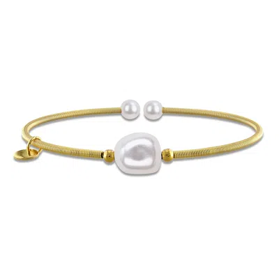 Mimi & Max Freshwater Cultured Pearl Bangle Bracelet Yellow Or White Brass In Gold
