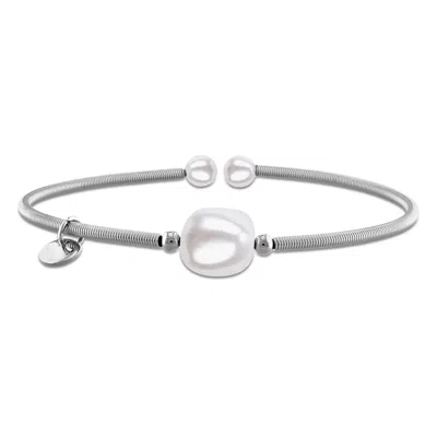 Mimi & Max Freshwater Cultured Pearl Bangle Bracelet Yellow Or White Brass In Metallic