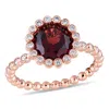 Mimi & Max Garnet And 1/4ct Tw Diamond Halo Scalloped Ring 14k Rose Gold In Brown