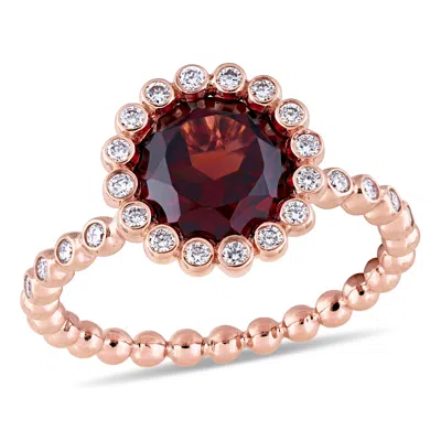 Mimi & Max Garnet And 1/4ct Tw Diamond Halo Scalloped Ring 14k Rose Gold In Brown