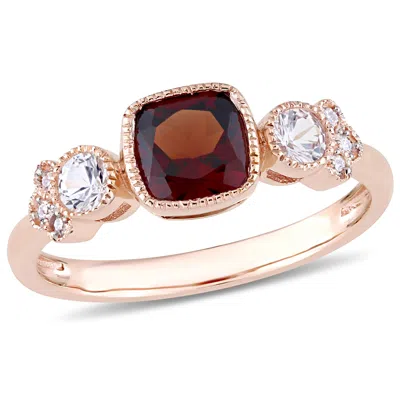 Mimi & Max Garnet White Sapphire And Diamond Accent Ring 10k Rose Gold In Red