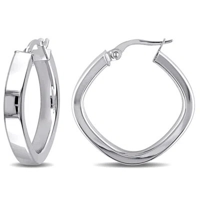 Mimi & Max Geometric Hoop Earrings In 10k Polished White Gold In Silver