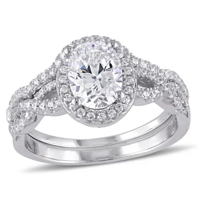 Mimi & Max Halo Oval Cubic Zirconia Twist Bridal Set In Sterling Silver
