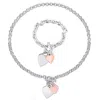 Mimi & Max Heart Charm Bracelet And Necklace Set In Two-tone Rose And White Sterling Silver In Multi