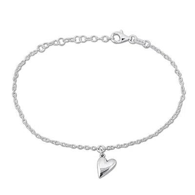 Mimi & Max Heart Charm Bracelet On Cable Chain In Sterling Silver - 6.5+1 In. In White