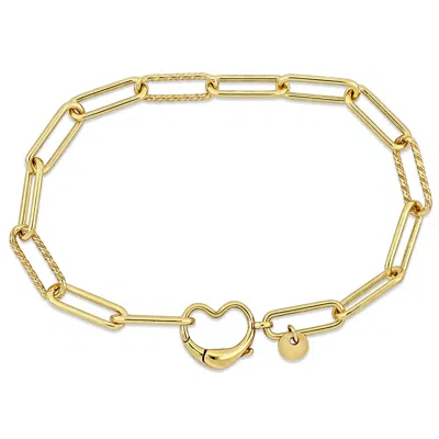 Mimi & Max Heart Charm Paper Clip Link Bracelet In Yellow Silver - 7 In.
