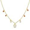 Mimi & Max Heart Round-cut Created White Sapphire & Pink Bead Station Necklace Yellow Silver In Silver