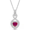 Mimi & Max Heart Shape Ruby And 1/3ct Tw Diamond Infinity Necklace In 14k White And Yellow Gold In Red