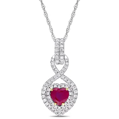 Mimi & Max Heart Shape Ruby And 1/3ct Tw Diamond Infinity Necklace In 14k White And Yellow Gold In Red
