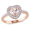 Mimi & Max Heart Shaped Morganite Halo Ring With 1/5ct Tw Diamonds 10k Rose Gold In Pink