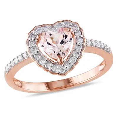 Mimi & Max Heart Shaped Morganite Halo Ring With 1/5ct Tw Diamonds 10k Rose Gold In Pink