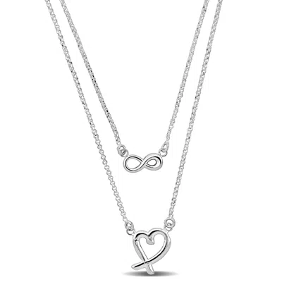 Mimi & Max Infinity And Heart Charm Double Strand Necklace In Sterling Silver - 16+18+1 In. In White