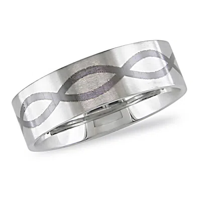 Mimi & Max Infinity Band Stainless Steel With Black Enamel In Silver