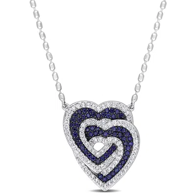 Mimi & Max Interlocking Hearts Pendant With Chain In Sterling Silver In Blue