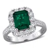 Mimi & Max Lab-grown Diamond Halo And Created Gemstone Ring In Green