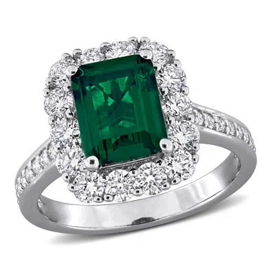 Mimi & Max Lab-grown Diamond Halo And Created Gemstone Ring In Green