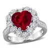 Mimi & Max Lab-grown Diamond Halo And Created Gemstone Ring In Red