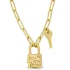 Mimi & Max Lock And Key Charm Clasp Paper Clip Link Necklace In Yellow Silver - 20 In. In Yellow